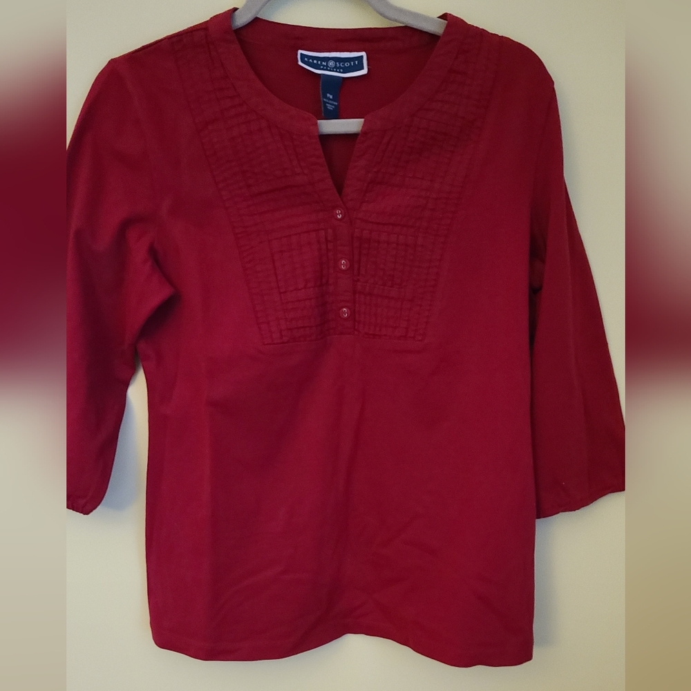 Karen Scott Brick Red Pintuck Button-Front Top